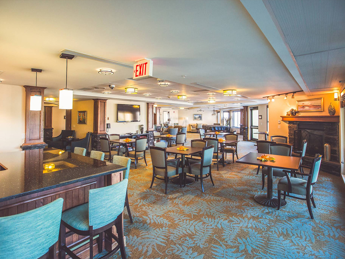 Dining and lounge space at Rocky Ridge Retirement Community